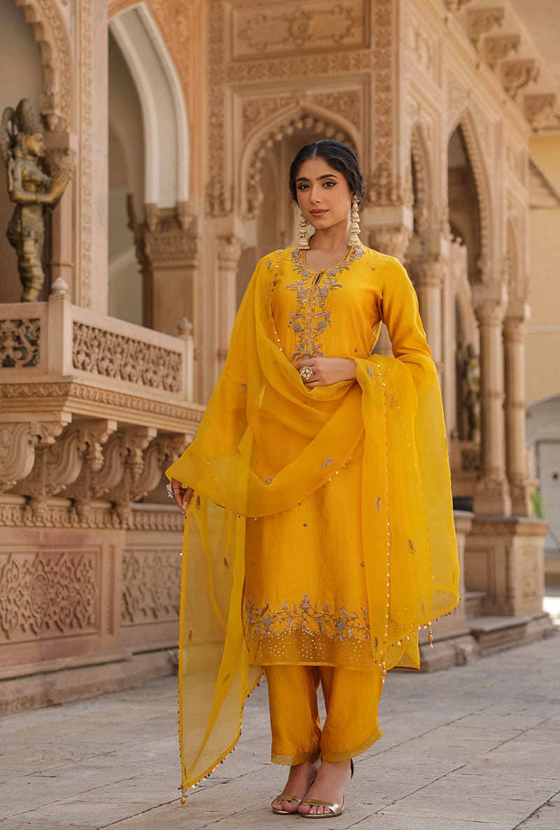 Yellow Heavy Long Raag Kurta Set