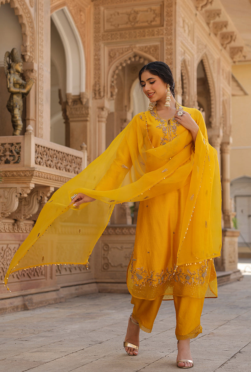 Yellow Heavy Long Raag Kurta Set