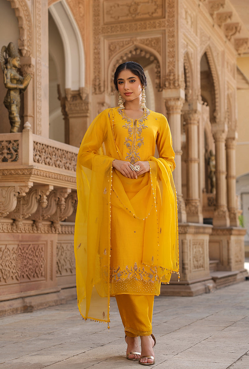 Yellow Heavy Long Raag Kurta Set