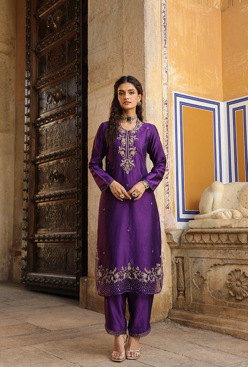 Purple Heavy Long Raag Kurta Set