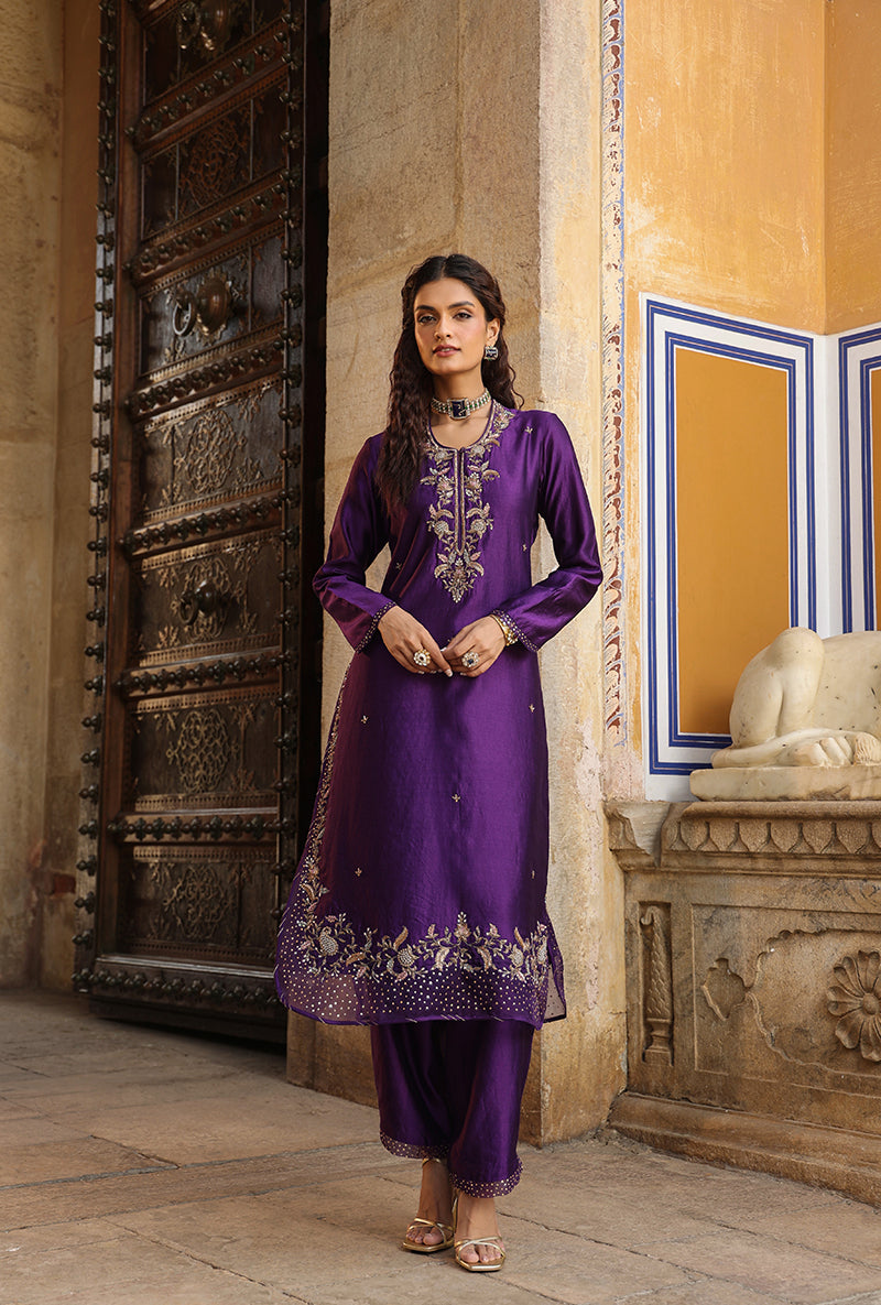 Purple Heavy Long Raag Kurta Set