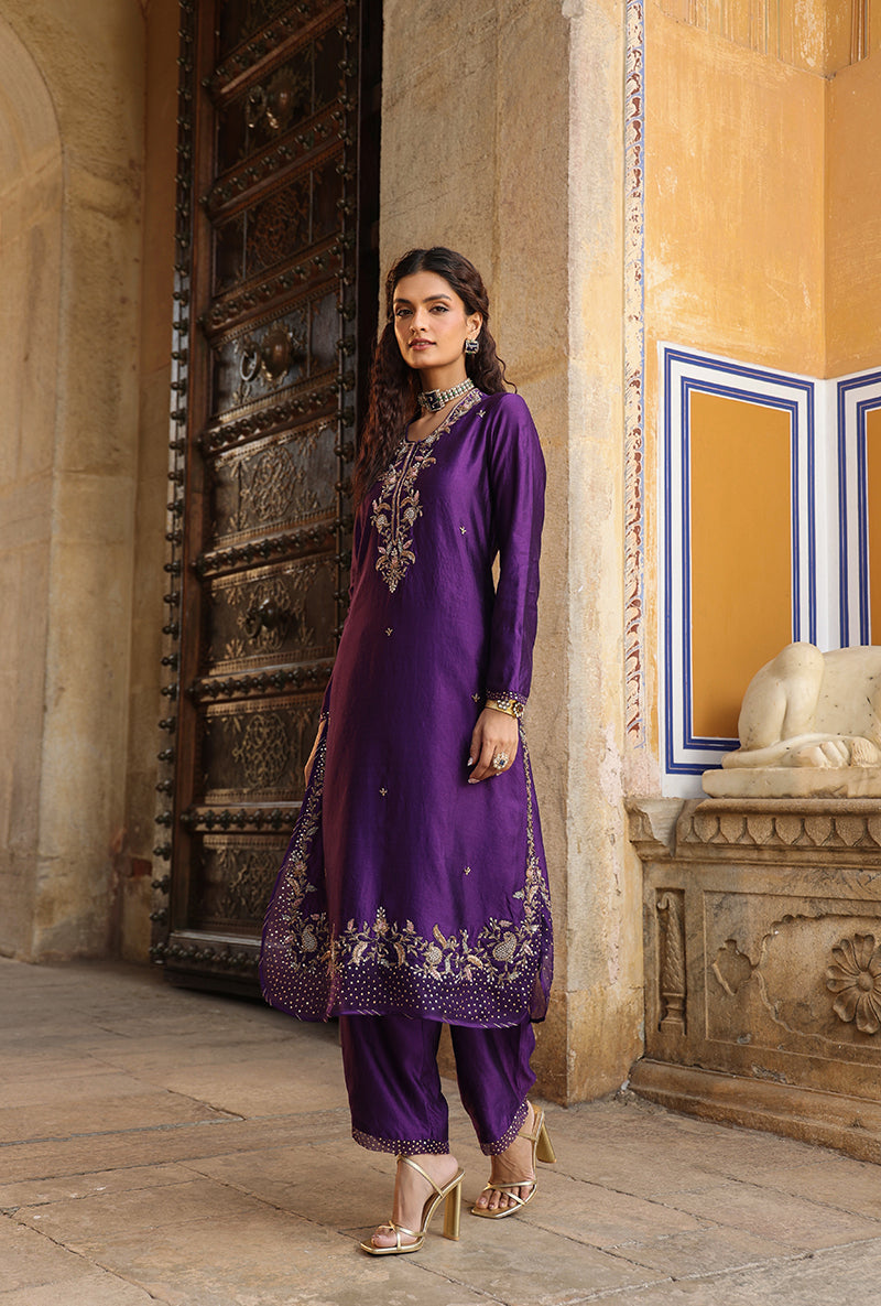 Purple Heavy Long Raag Kurta Set