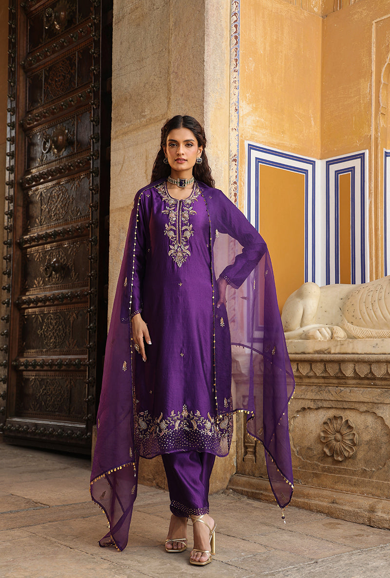 Purple Heavy Long Raag Kurta Set