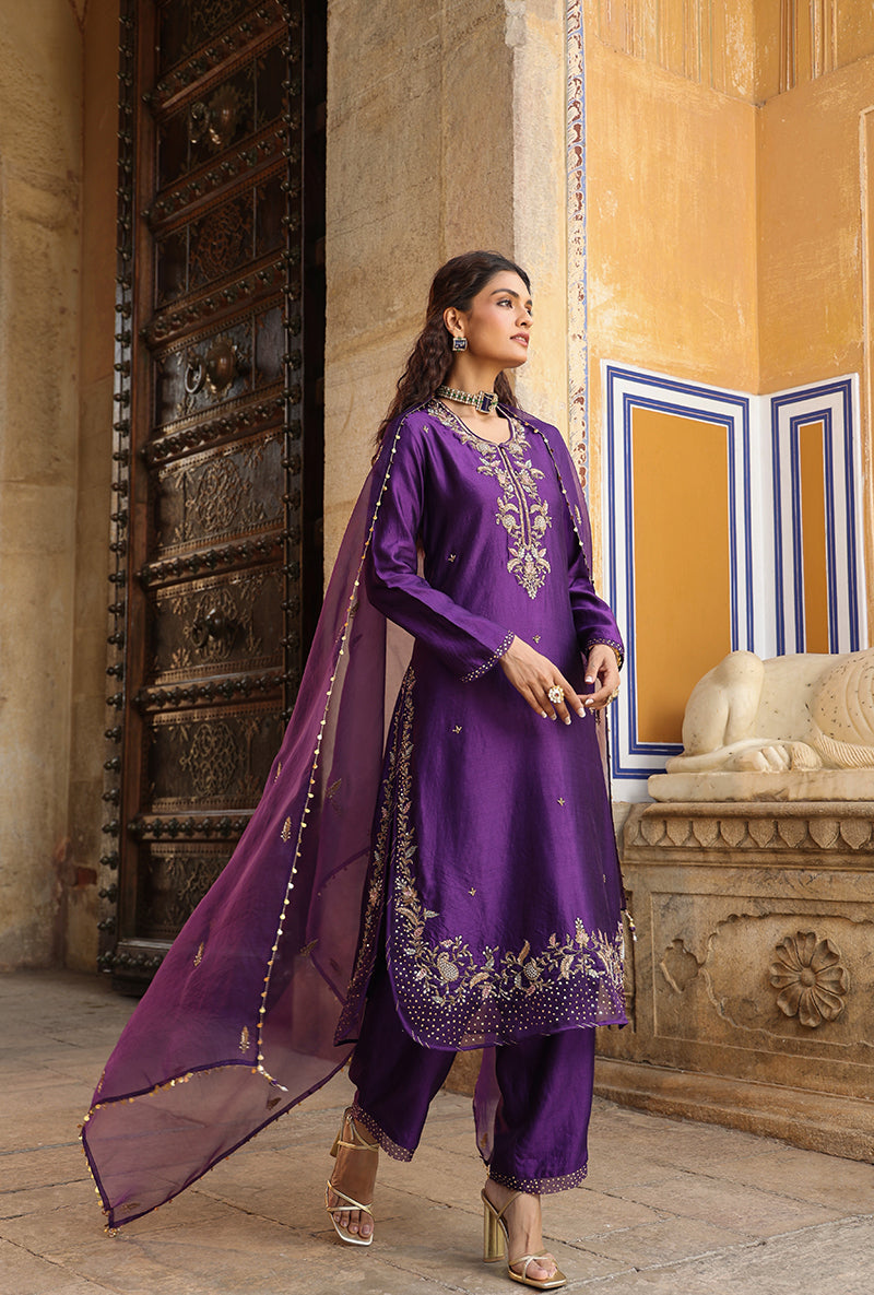 Purple Heavy Long Raag Kurta Set