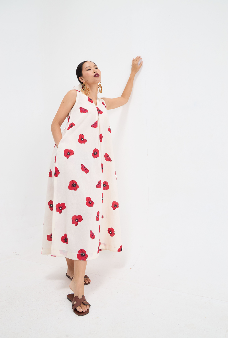 White Poppy Print Love Letters Dress