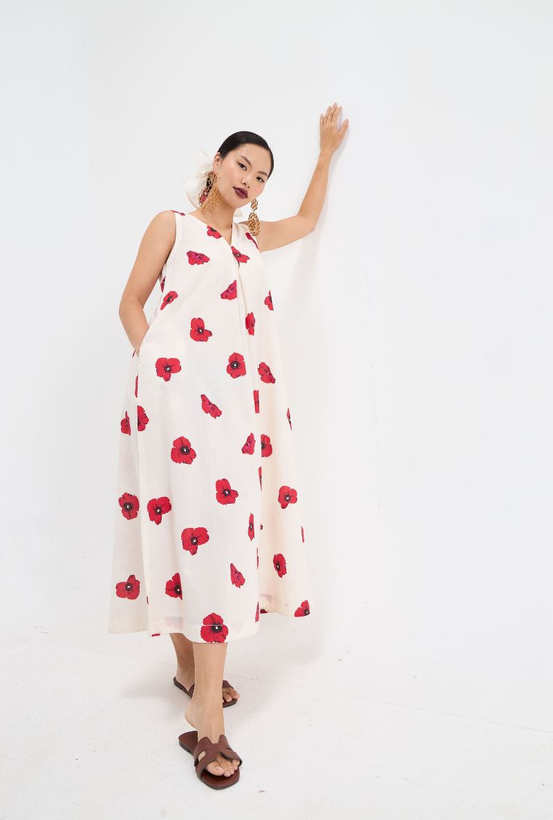 White Poppy Print Love Letters Dress