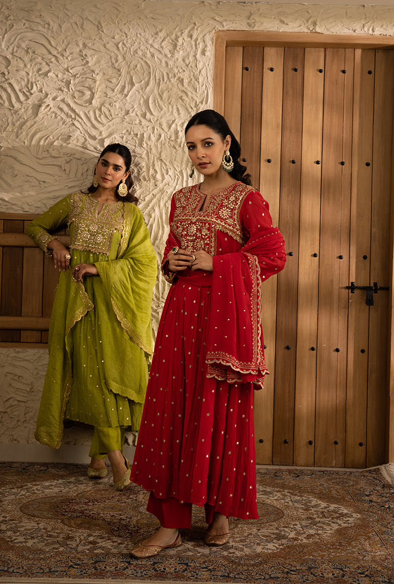 Red Gota Anarkali Masakali Kurta Set