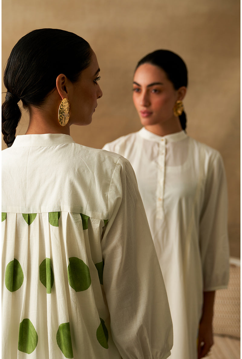 White Polka Dot Marigold Kurta Set