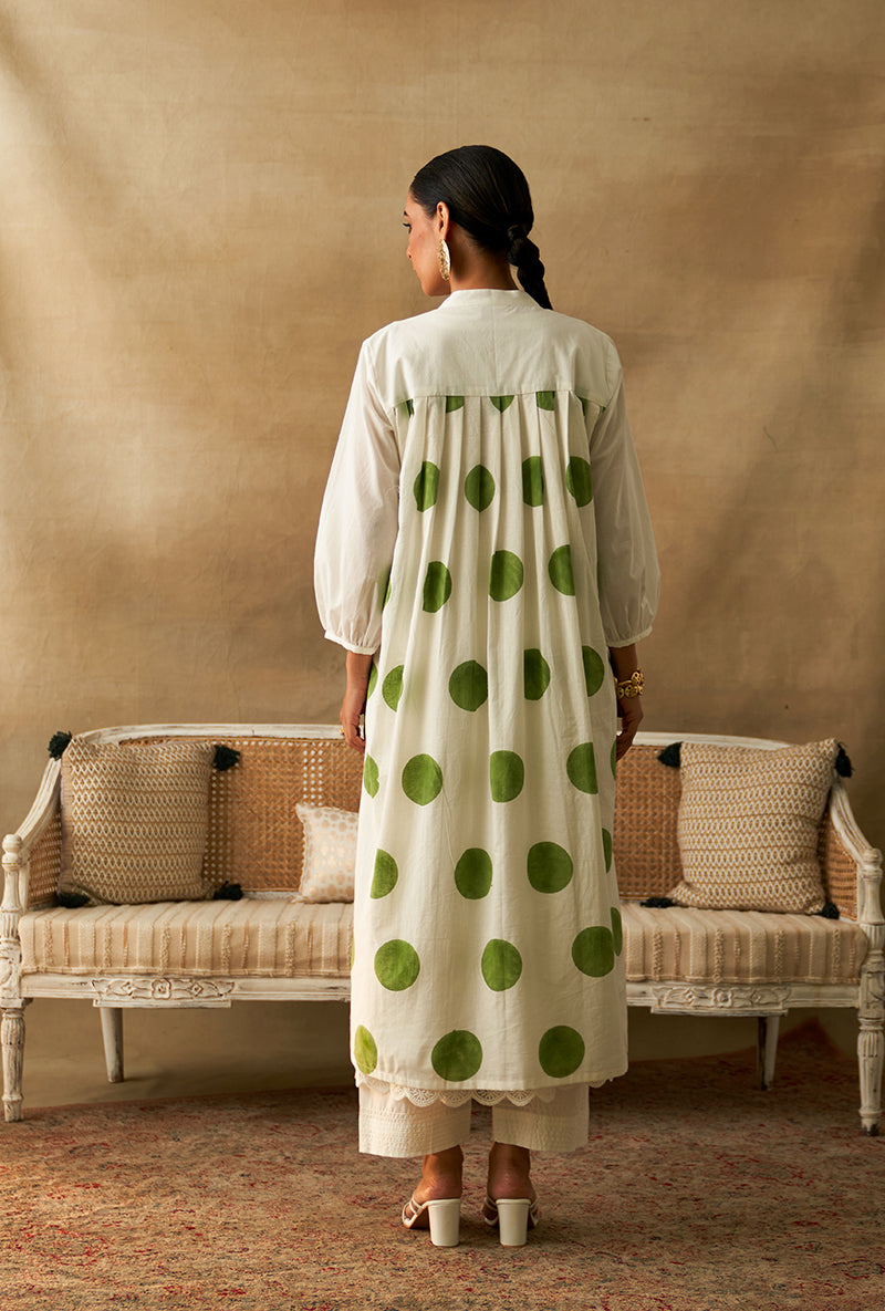 White Polka Dot Marigold Kurta Set