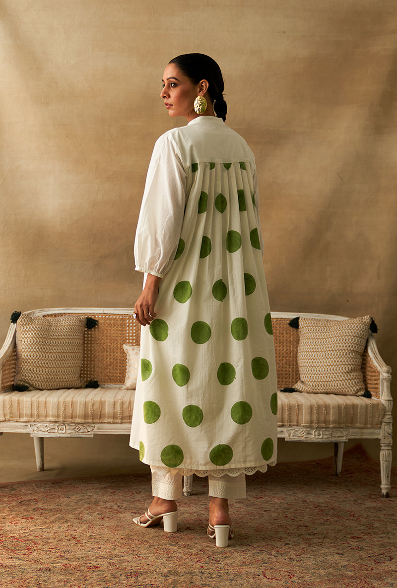 White Polka Dot Marigold Kurta Set