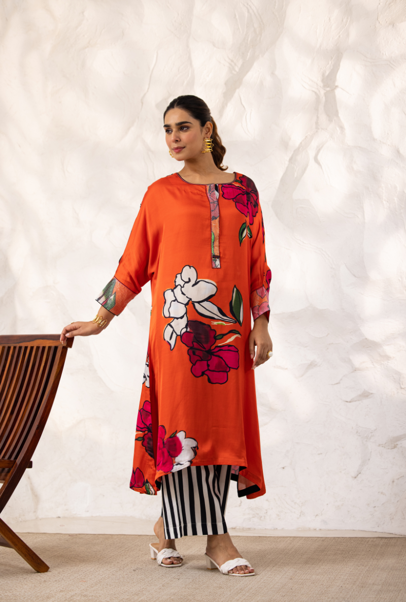 Red Long Floral Ivy Kurta Set