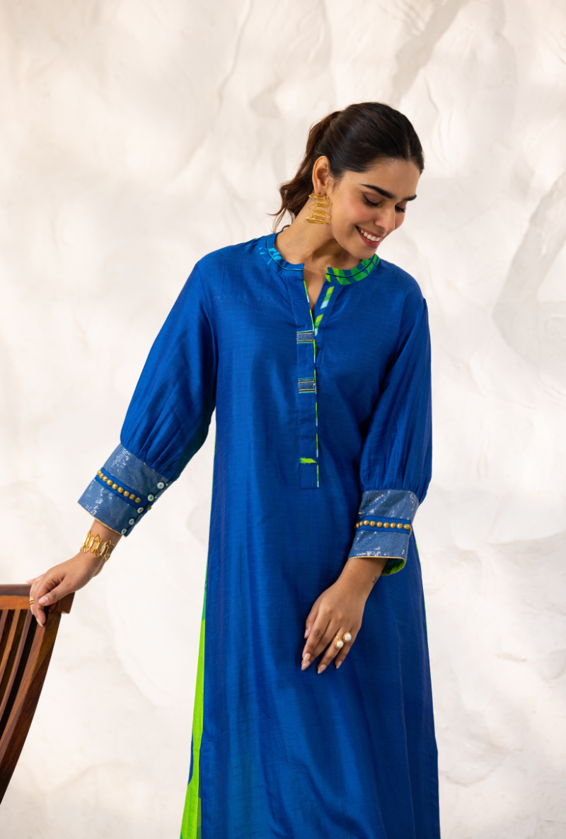 Blue Printed Back Long Ivy Kurta Set