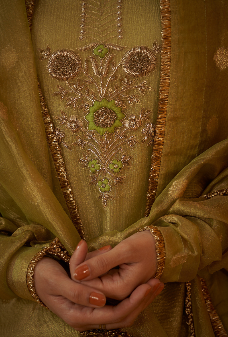 Green Zardosi Crush Tissue Kainaat Anarkali Set