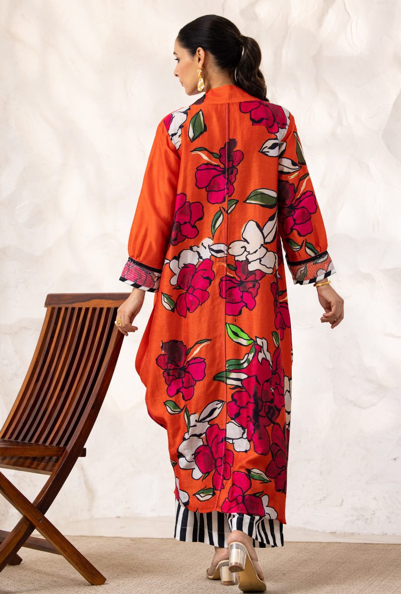 Red Printed Cowl Ivy Kurta Set