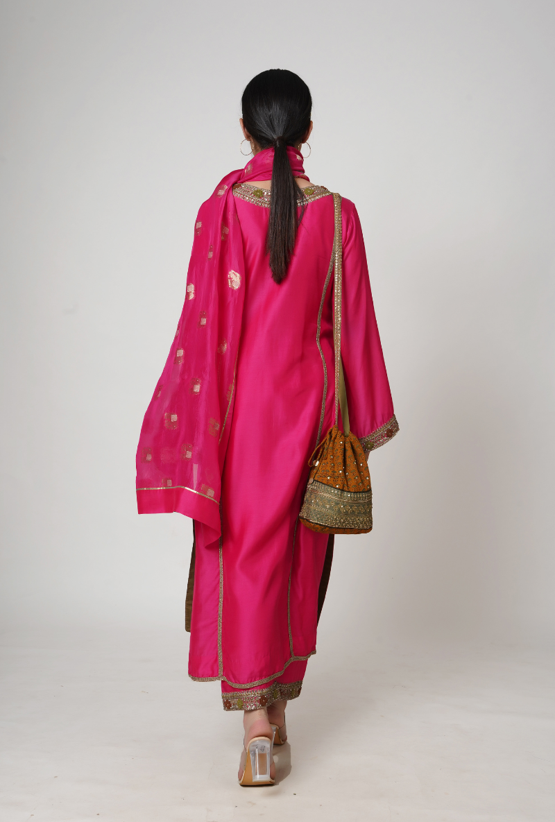 Raspberry Straight Chhaya Kurta Set