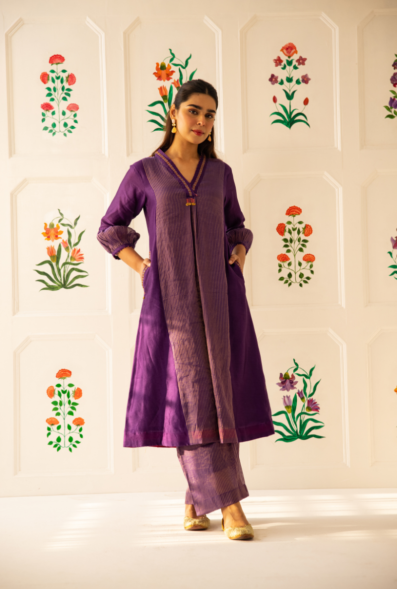 Purple High Collar Kishmish Kurta Set