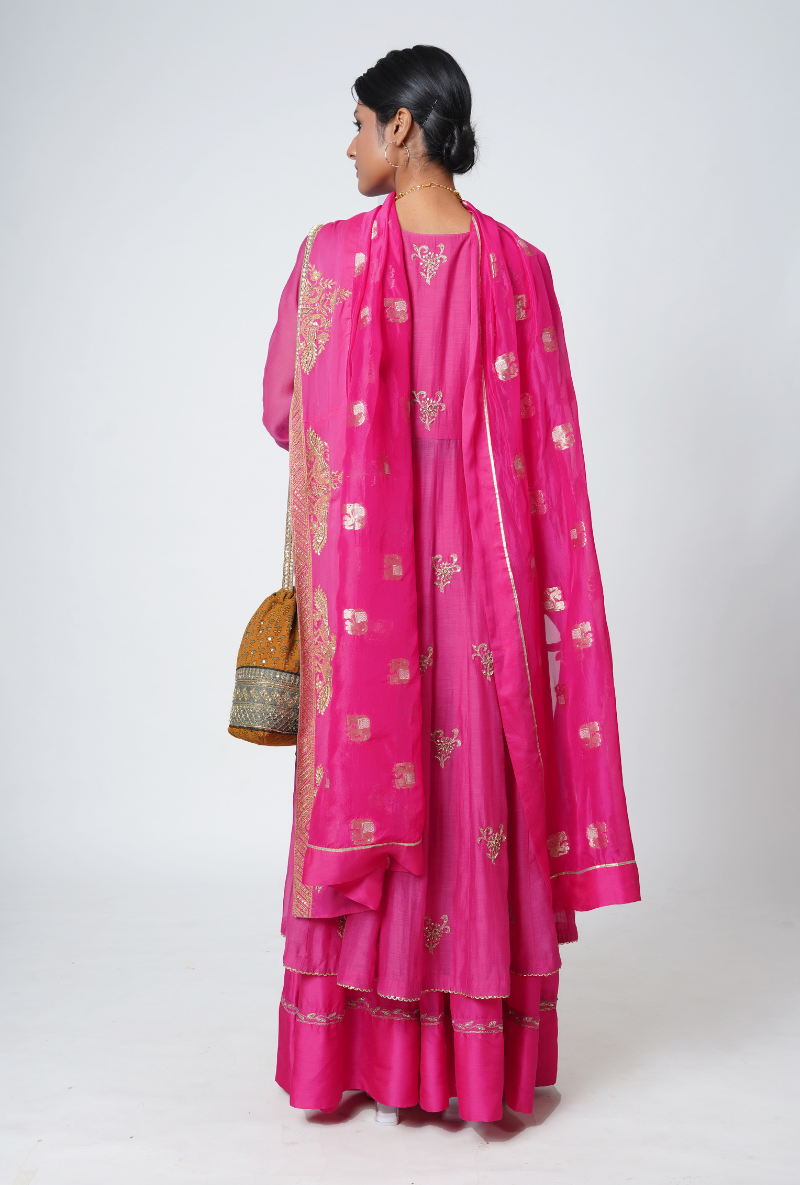 Raspberry Kalidar Front Slit Chhaya Kurta Set