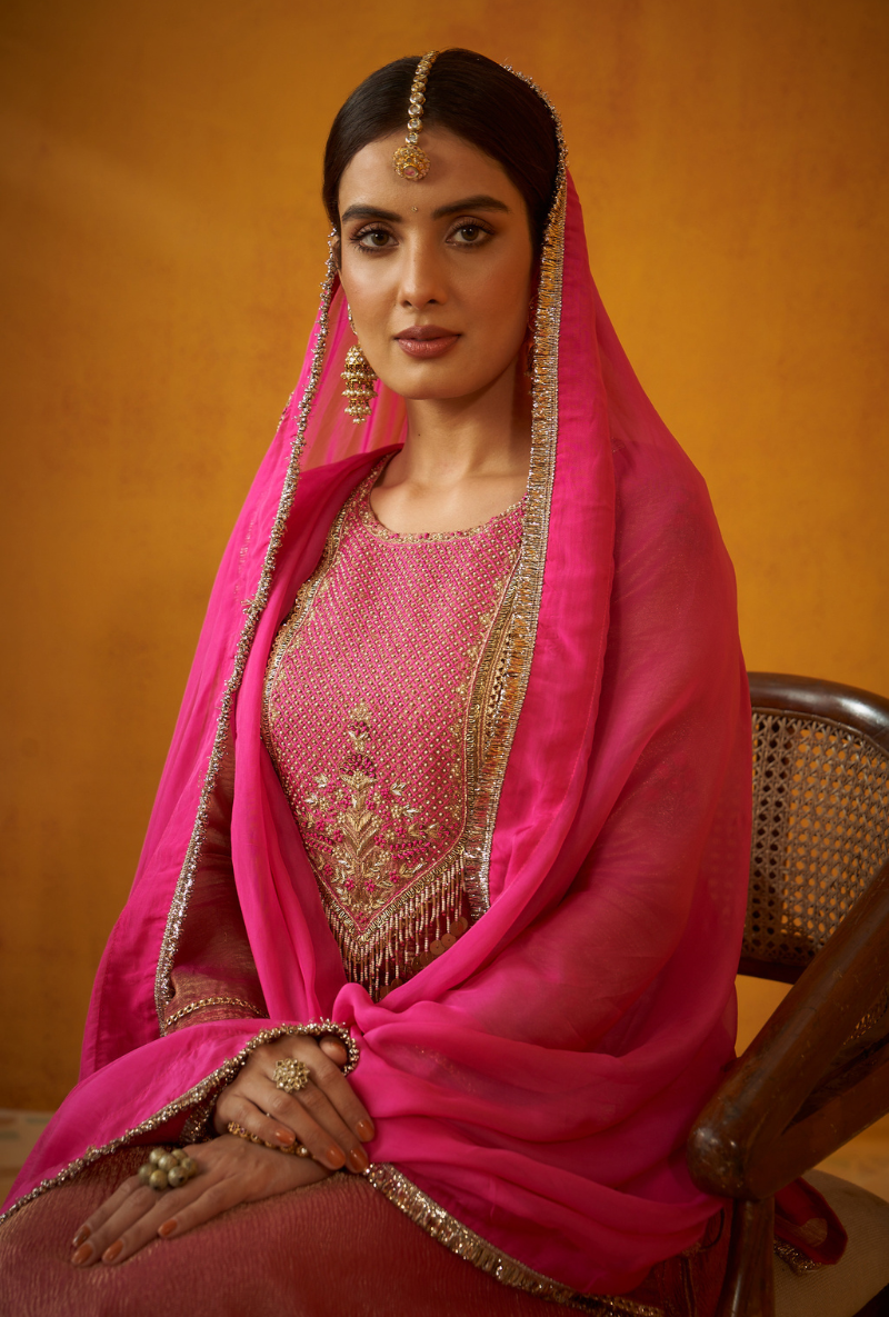 Pink Benarasi Tissue Kainaat Lehenga Set