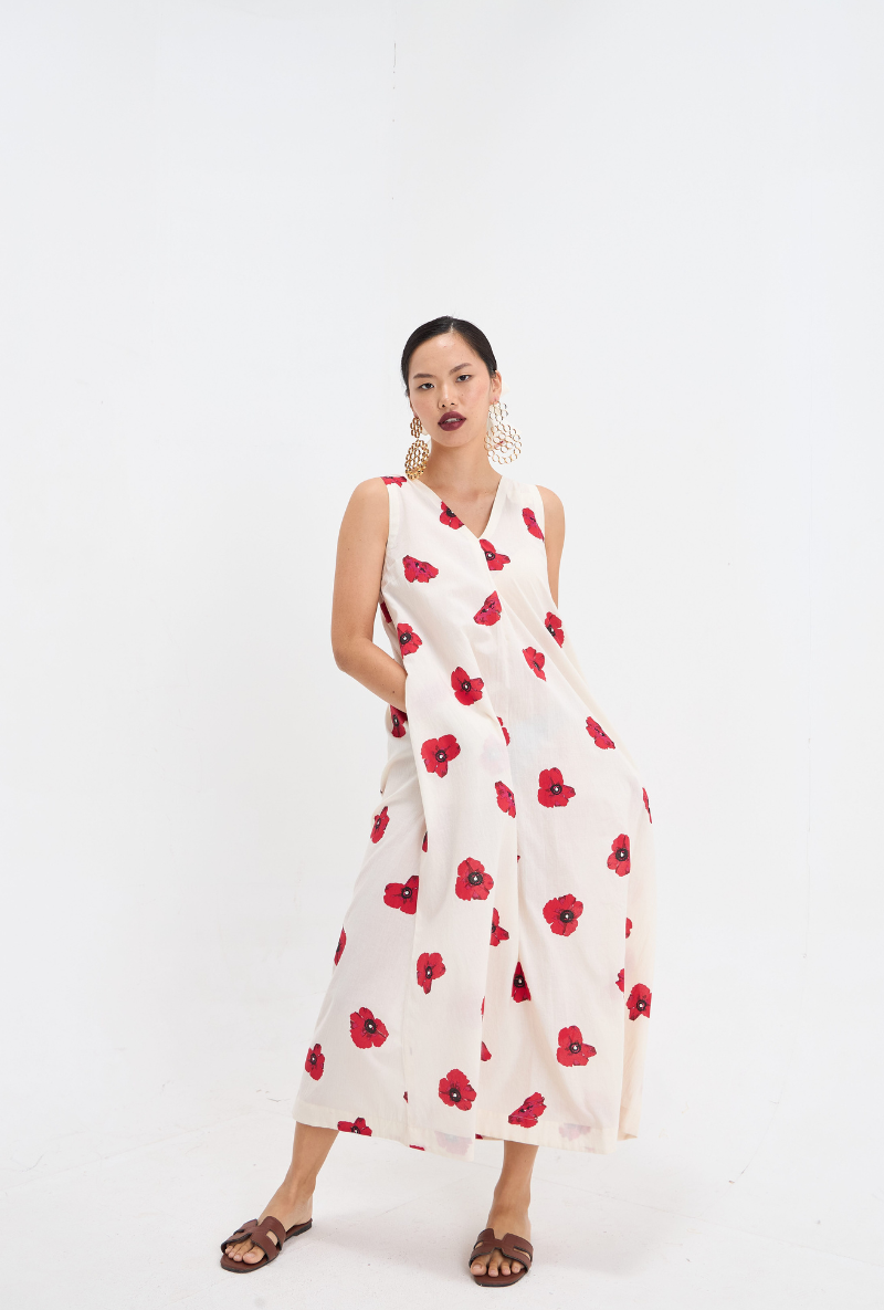 White Poppy Print Love Letters Dress