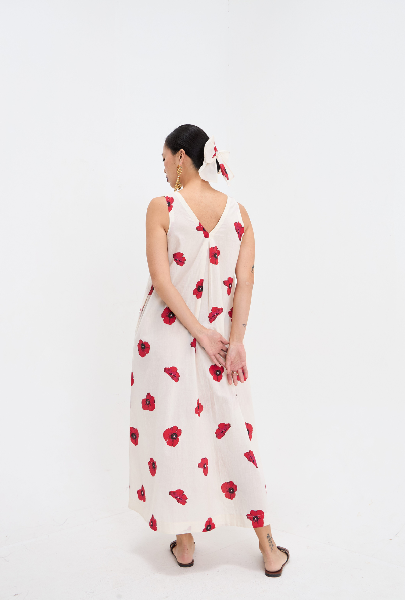 White Poppy Print Love Letters Dress