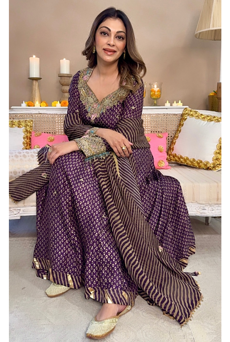 Meghna Nayyar In Purple Printed Raag Kalidar Set