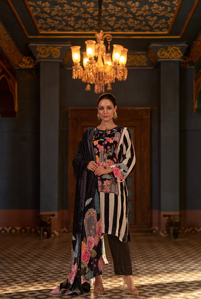 Black Printed Murad Phiran Kurta Set