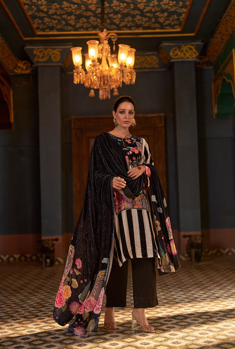 Black Printed Murad Phiran Kurta Set