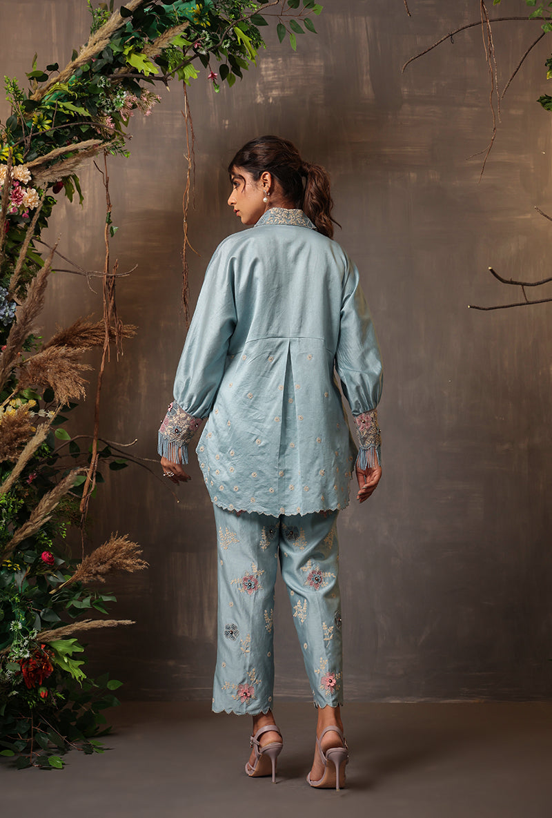 Light Blue Cut Work Samah Co-Ord Set