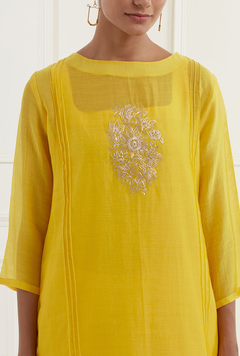 Yellow Embroidered Pintuck Sehar Kurta Set