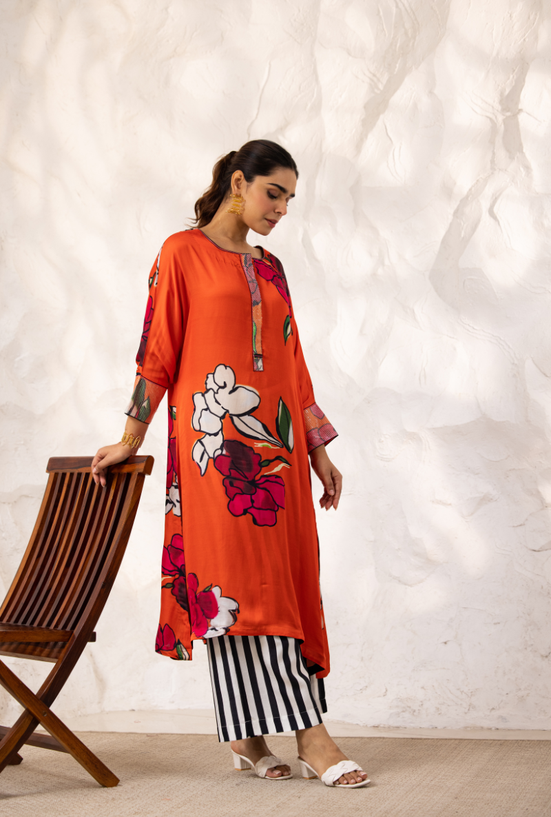 Red Long Floral Ivy Kurta Set