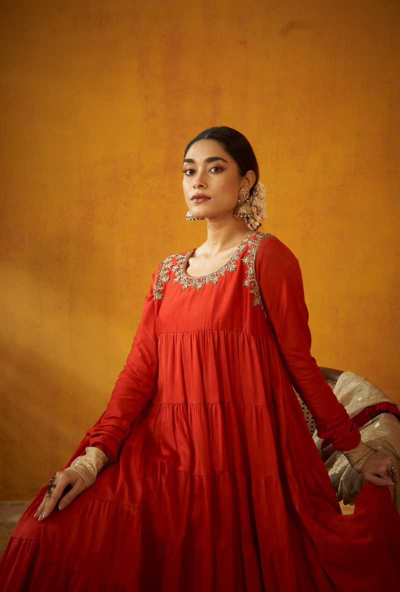 Red Layered Kurta Kainaat Anarkali Set