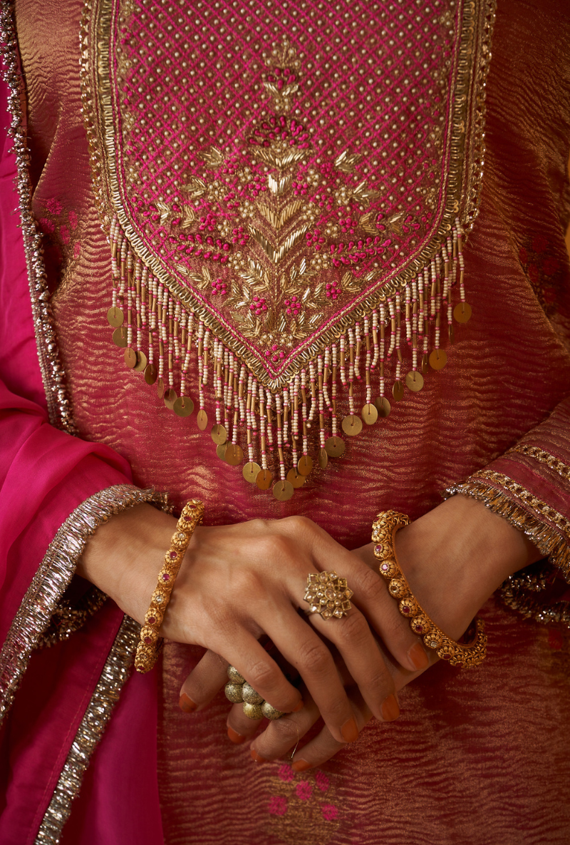 Pink Benarasi Tissue Kainaat Lehenga Set