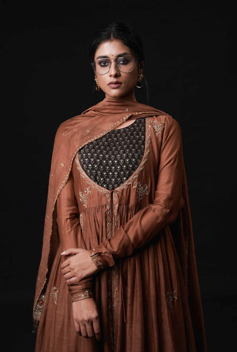 Hazelnut Ruching Chhaya Kurta Set