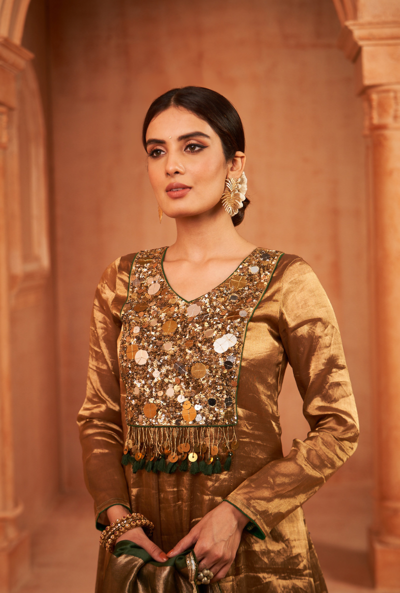 Gold Metallic Zardosi work Kainaat Anarkali Set