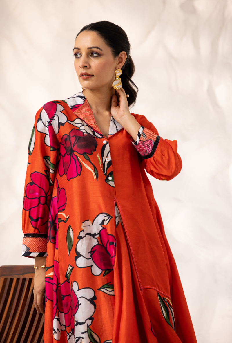 Red Printed Cowl Ivy Kurta Set