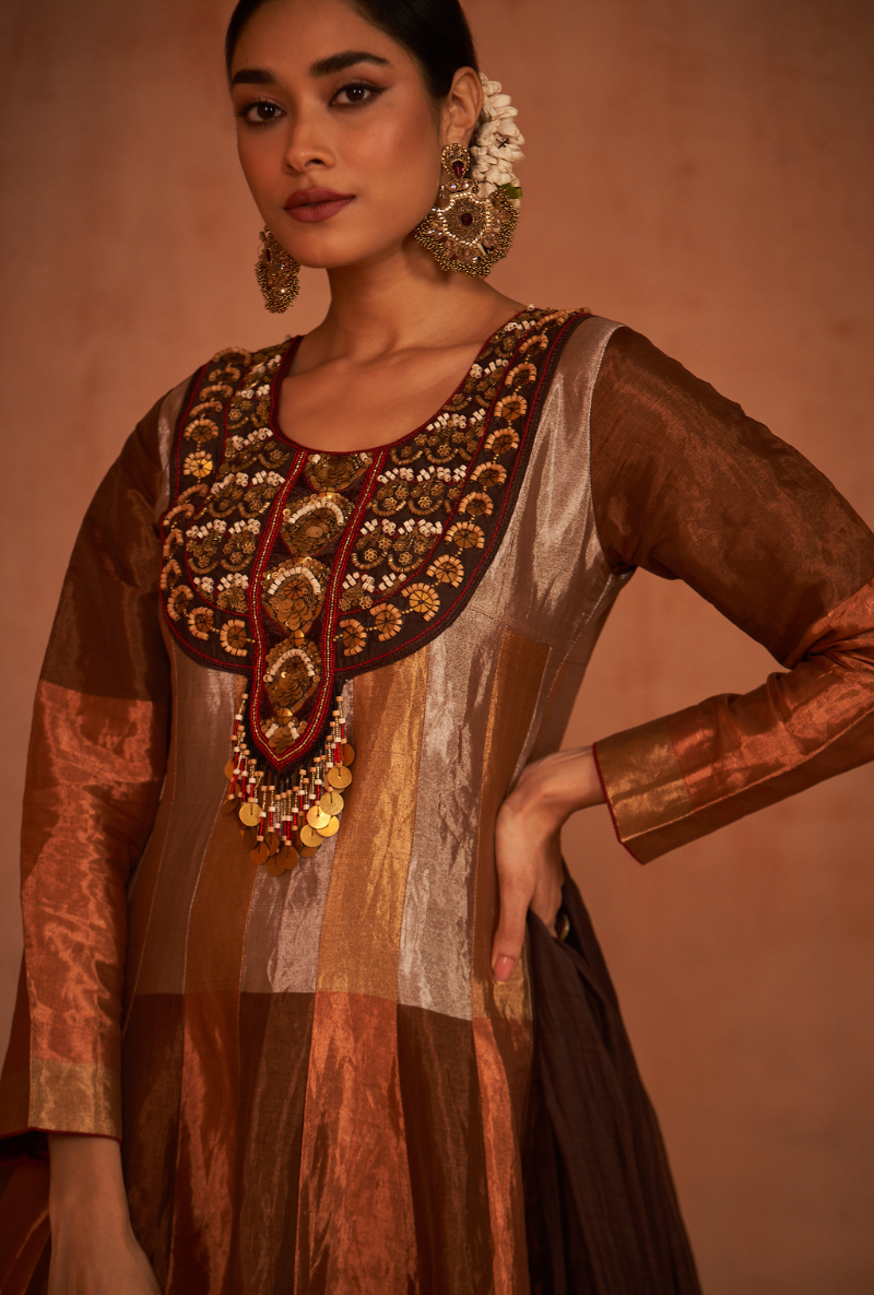 Brown Metallic Zardosi Work Kainaat Anarkali Set