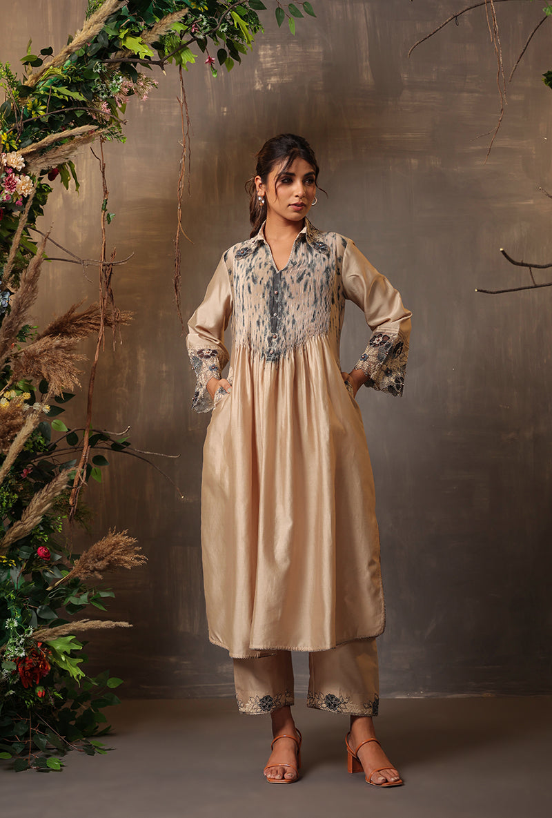 Ivory Shibori Samah Kurta Set