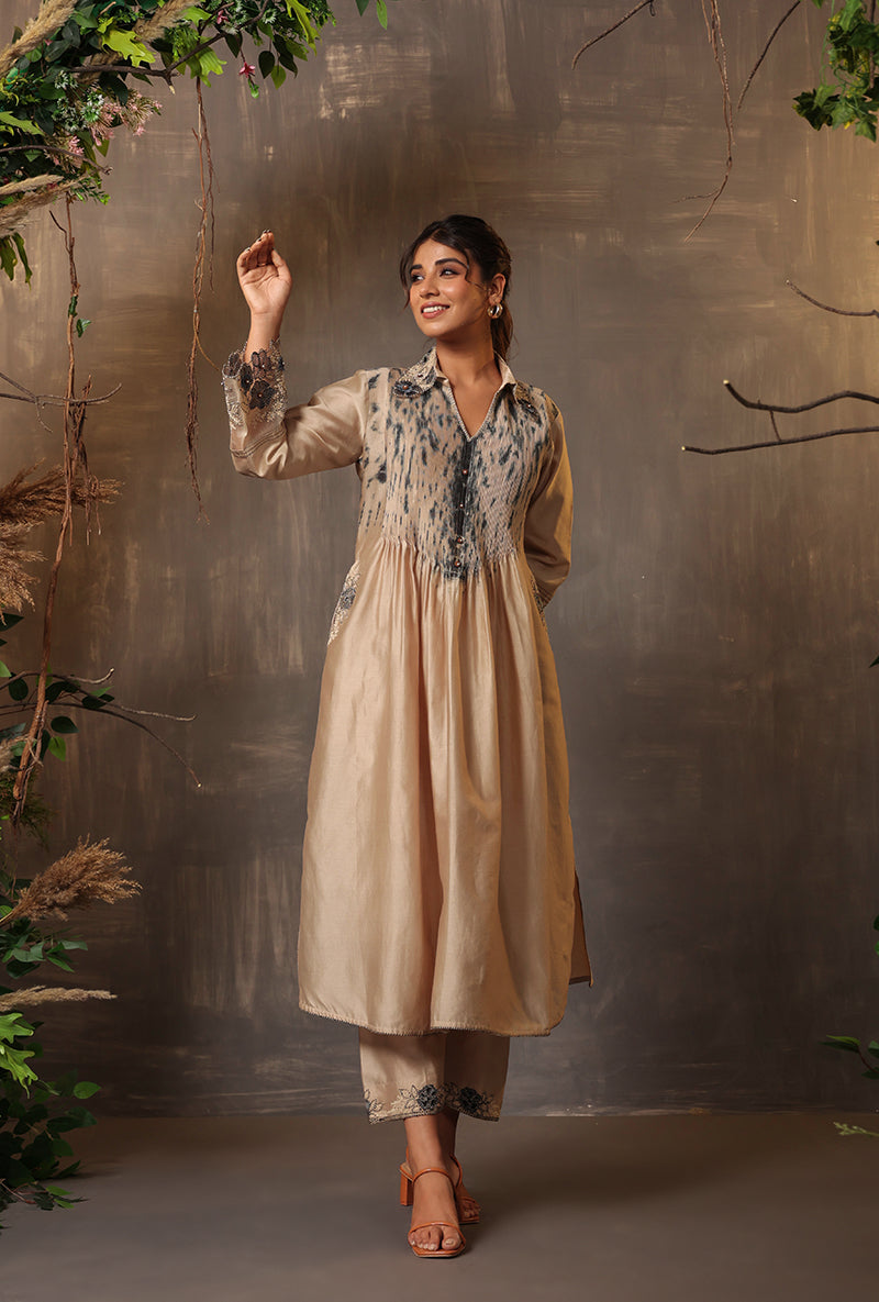 Ivory Shibori Samah Kurta Set