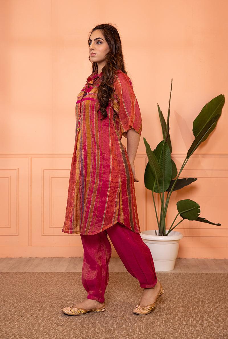 Pink Anti Fit Stripe Sia Kurta Set