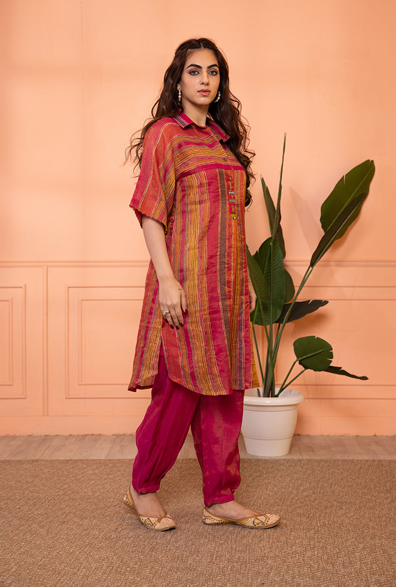 Pink Anti Fit Stripe Sia Kurta Set