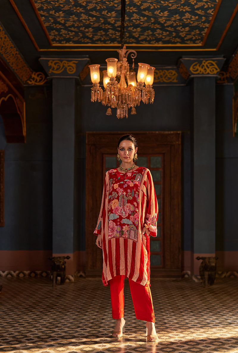 Red Printed Murad Phiran Kurta Set