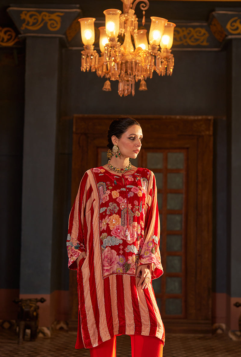 Red Printed Murad Phiran Kurta Set