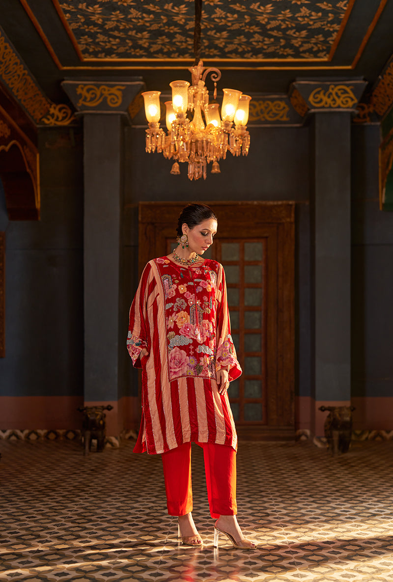 Red Printed Murad Phiran Kurta Set