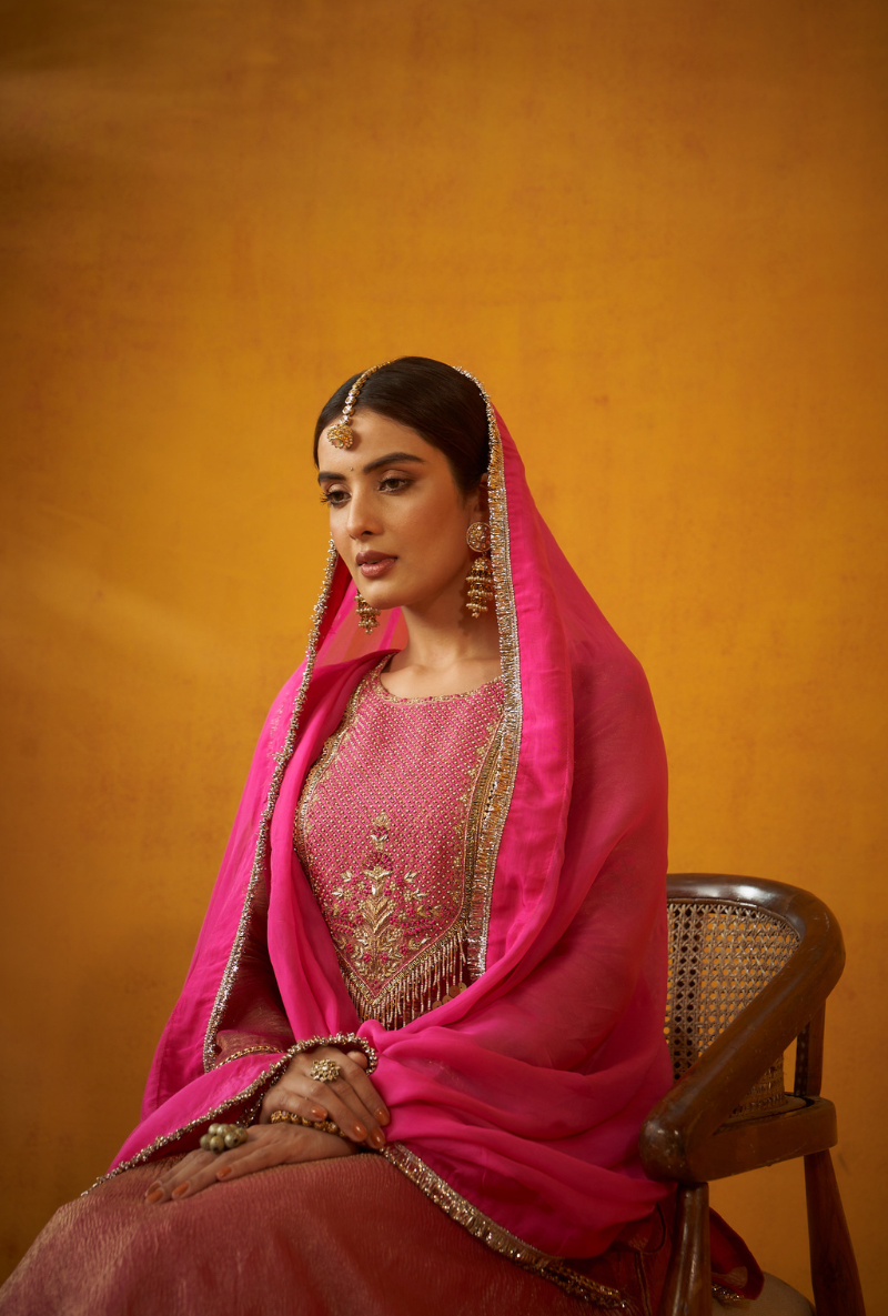 Pink Benarasi Tissue Kainaat Lehenga Set