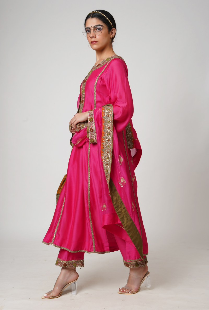 Raspberry Straight Chhaya Kurta Set