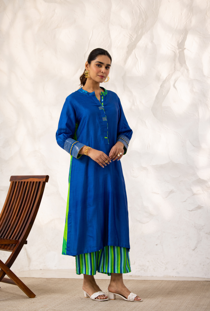 Blue Printed Back Long Ivy Kurta Set