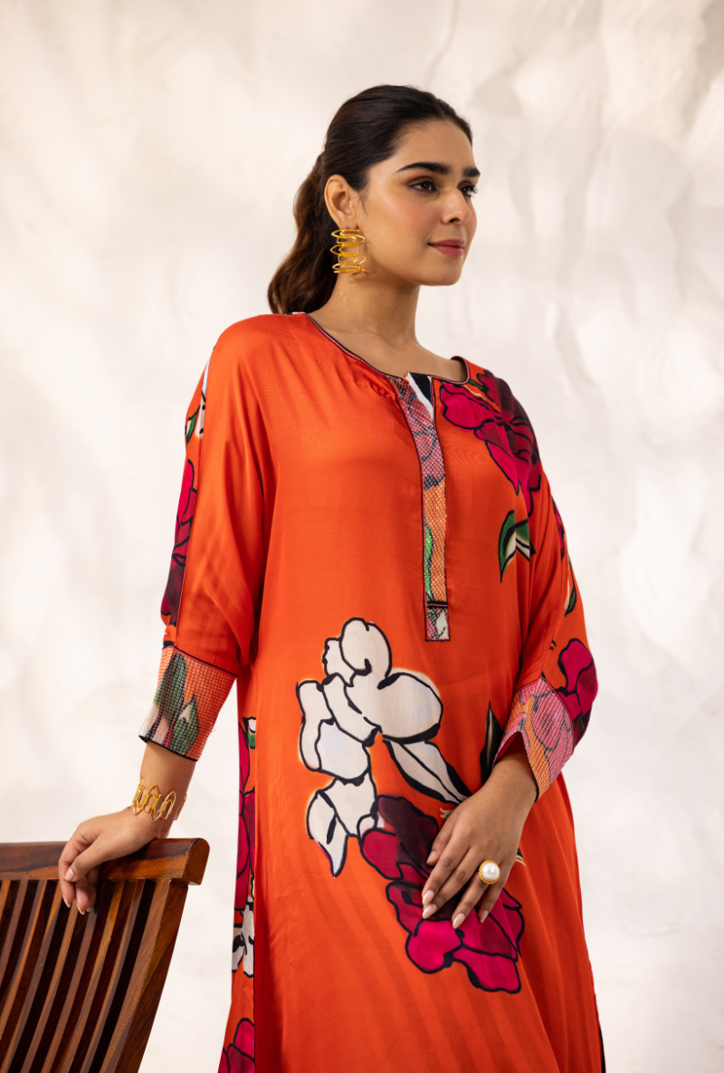 Red Long Floral Ivy Kurta Set