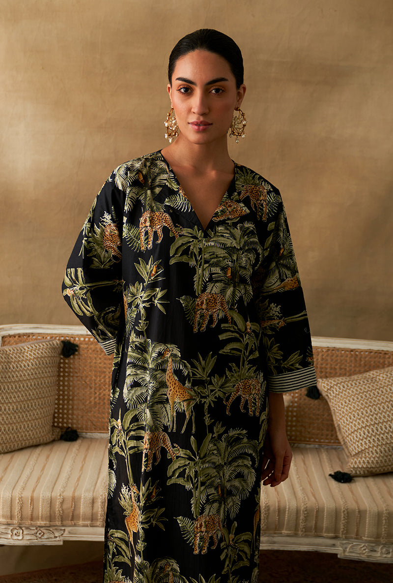 Black Giraffe Print Marigold Kurta Set