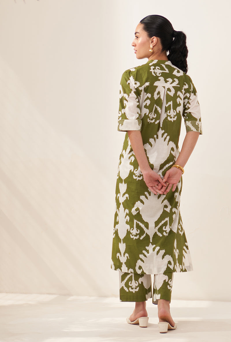 Green Ikat Lovebirds Kurta Set