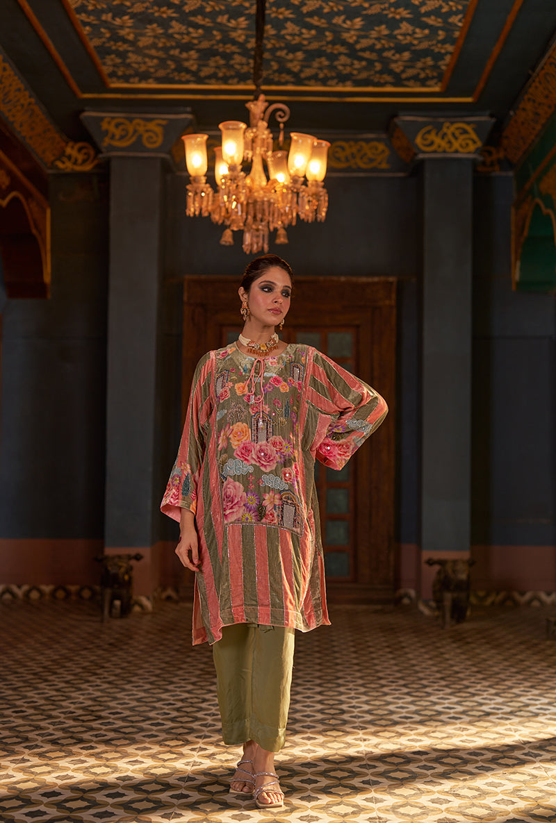 Green Printed Murad Phiran Kurta Set